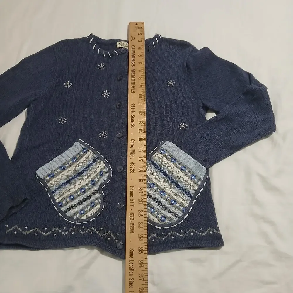 Classic Elements Small Blue Long-Sleeved Christmas Sweater Mitten Pockets